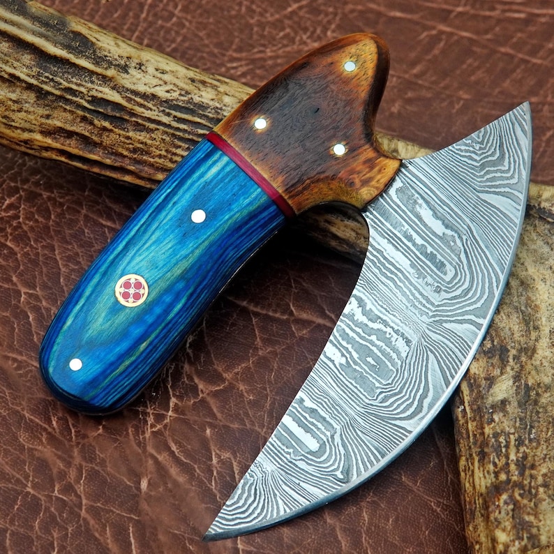 Handmade Damascus Ulu Knife.Alaskan Mezzaluna Ulu Knife, Salad Veggies Rocker Chopper Slicer Cutter.Anniversary Birthday Christmas Gift image 5