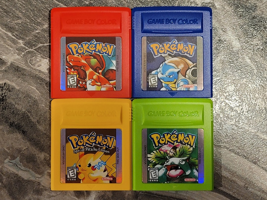 Colorized Gen 1 Pokemon Game Cartridge Set red Blue Green Etsy