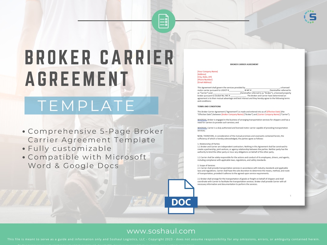 Broker Carrier Agreement Template Etsy Broker Carrier Agreement Template Etsy