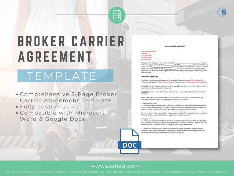 Broker Carrier Agreement Template Etsy Broker Carrier Agreement Template Etsy