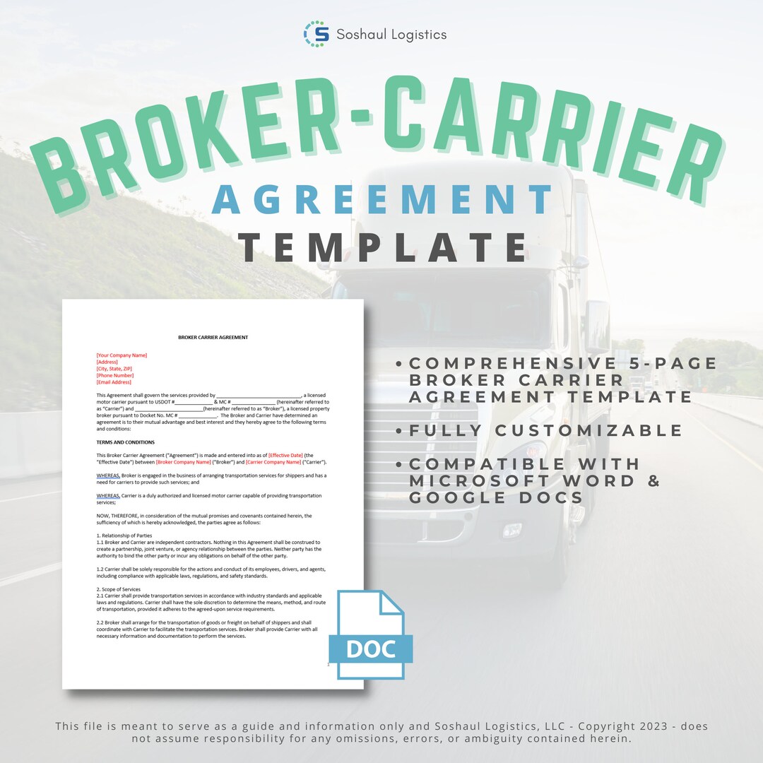 Broker Carrier Agreement Template Etsy Broker Carrier Agreement Template Etsy