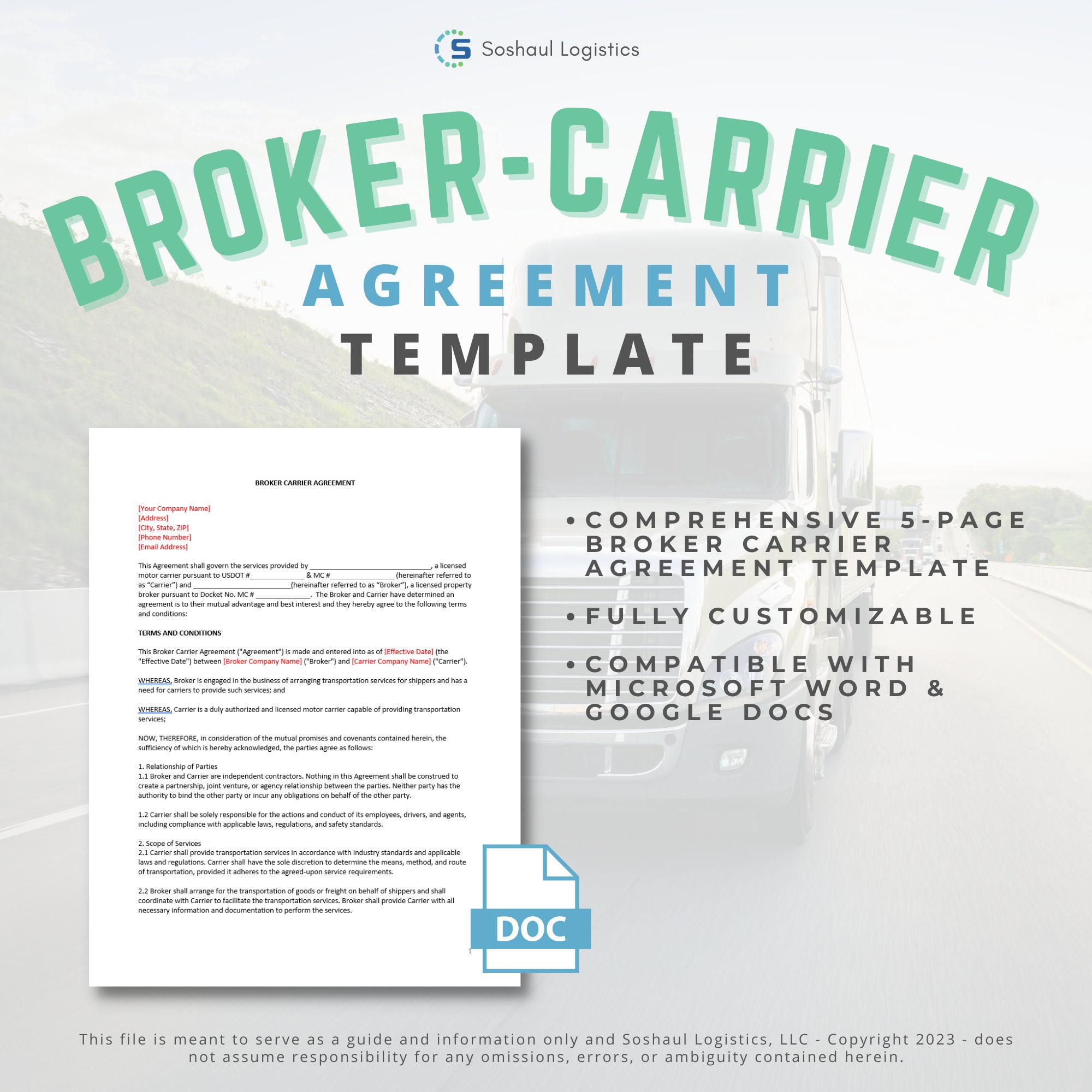 Broker Carrier Agreement Template Etsy Broker Carrier Agreement Template Etsy