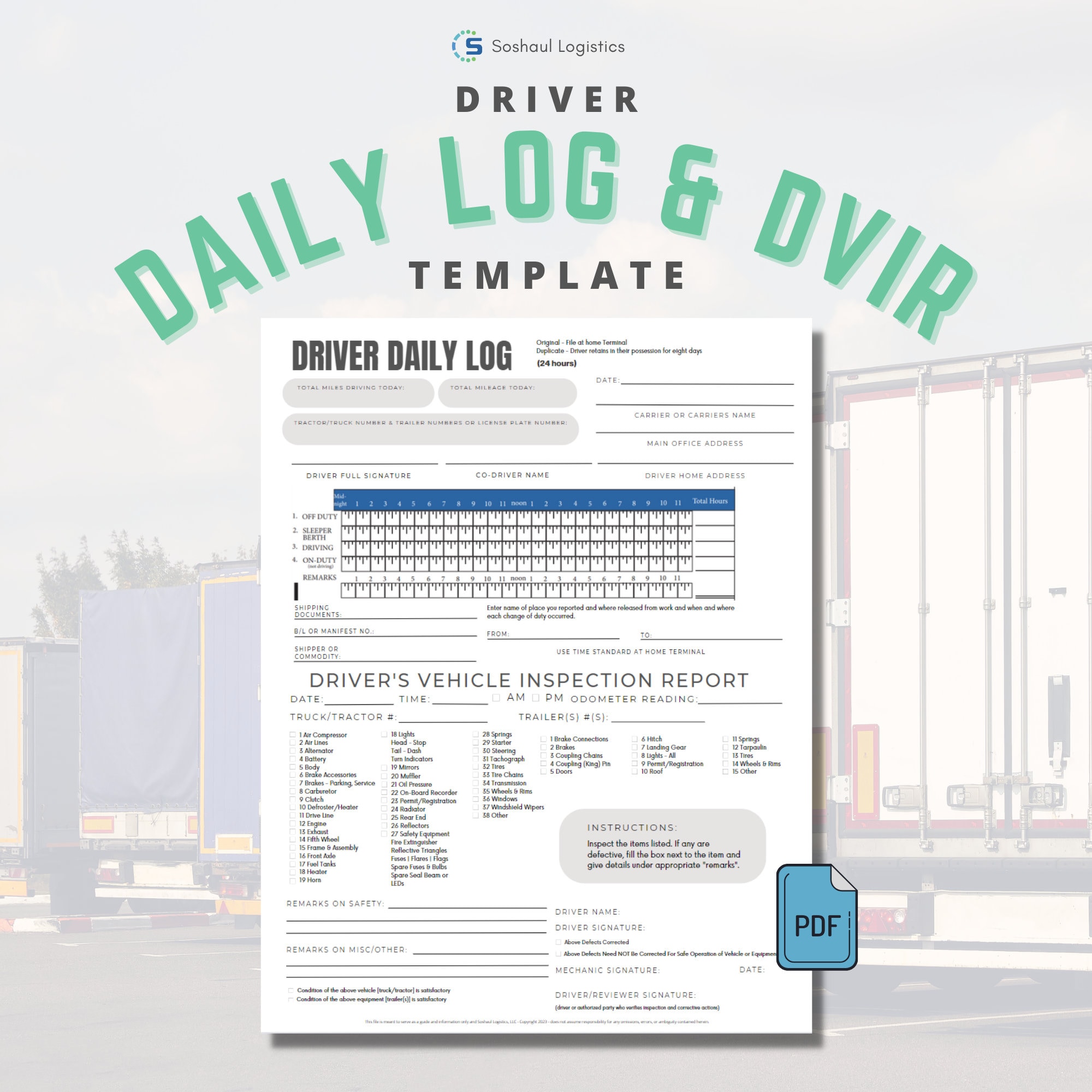 Driver Daily Log DVIR Template Etsy Driver Daily Log DVIR Template Etsy