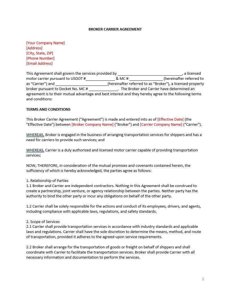 Broker Carrier Agreement Template Etsy Broker Carrier Agreement Template Etsy