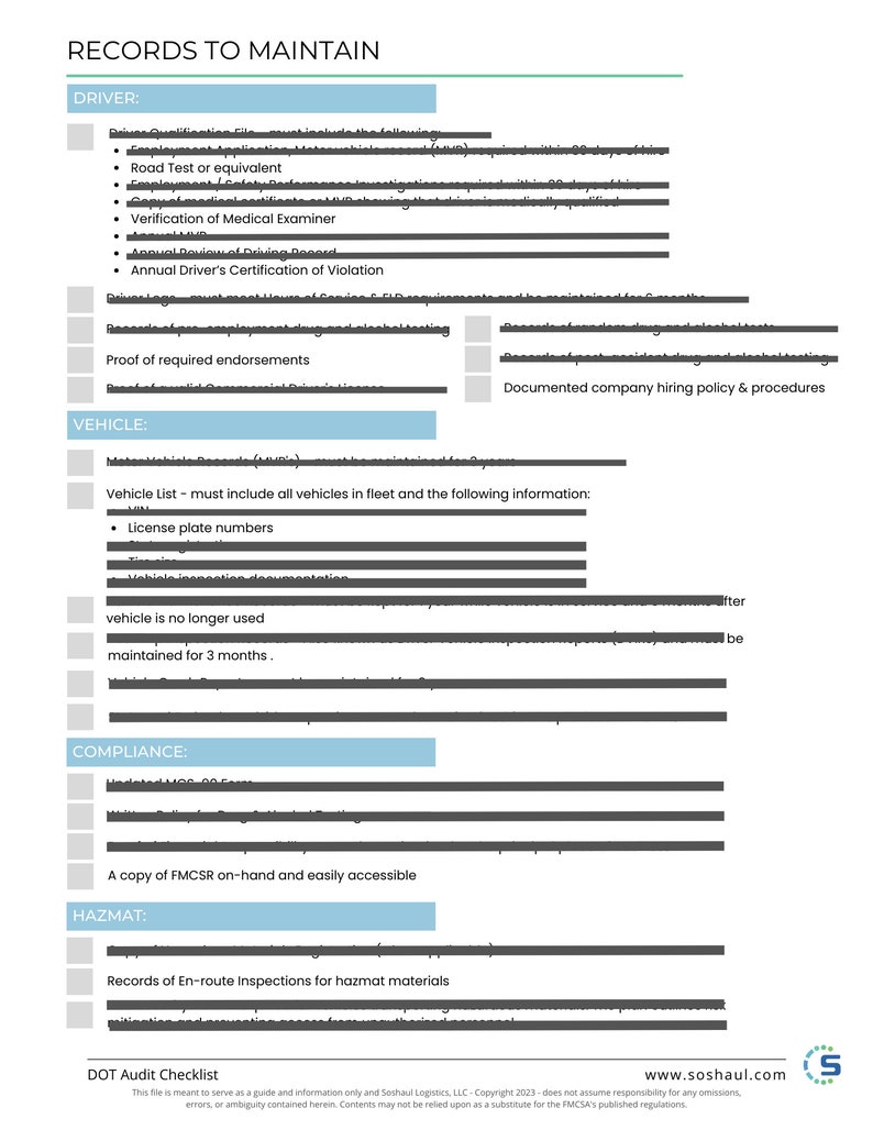 DOT Audit Checklist - Etsy