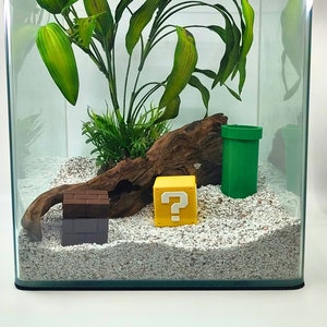 Super Mario Bros Aquarium & Terrarium pack: Tube, Question mark block and Brick block. Retro Fun for Your Underwater World!