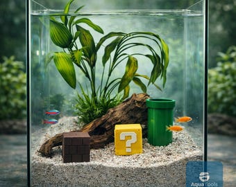 Super Mario Bros Aquarium & Terrarium Kit: Tube, Question Mark Block, Brick Block - Retro Fun!