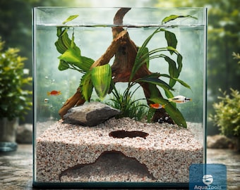 Ispirato alla natura, l'acquario/terrario Amboni nasconde una grotta: un design versatile e coinvolgente per paesaggi acquatici.