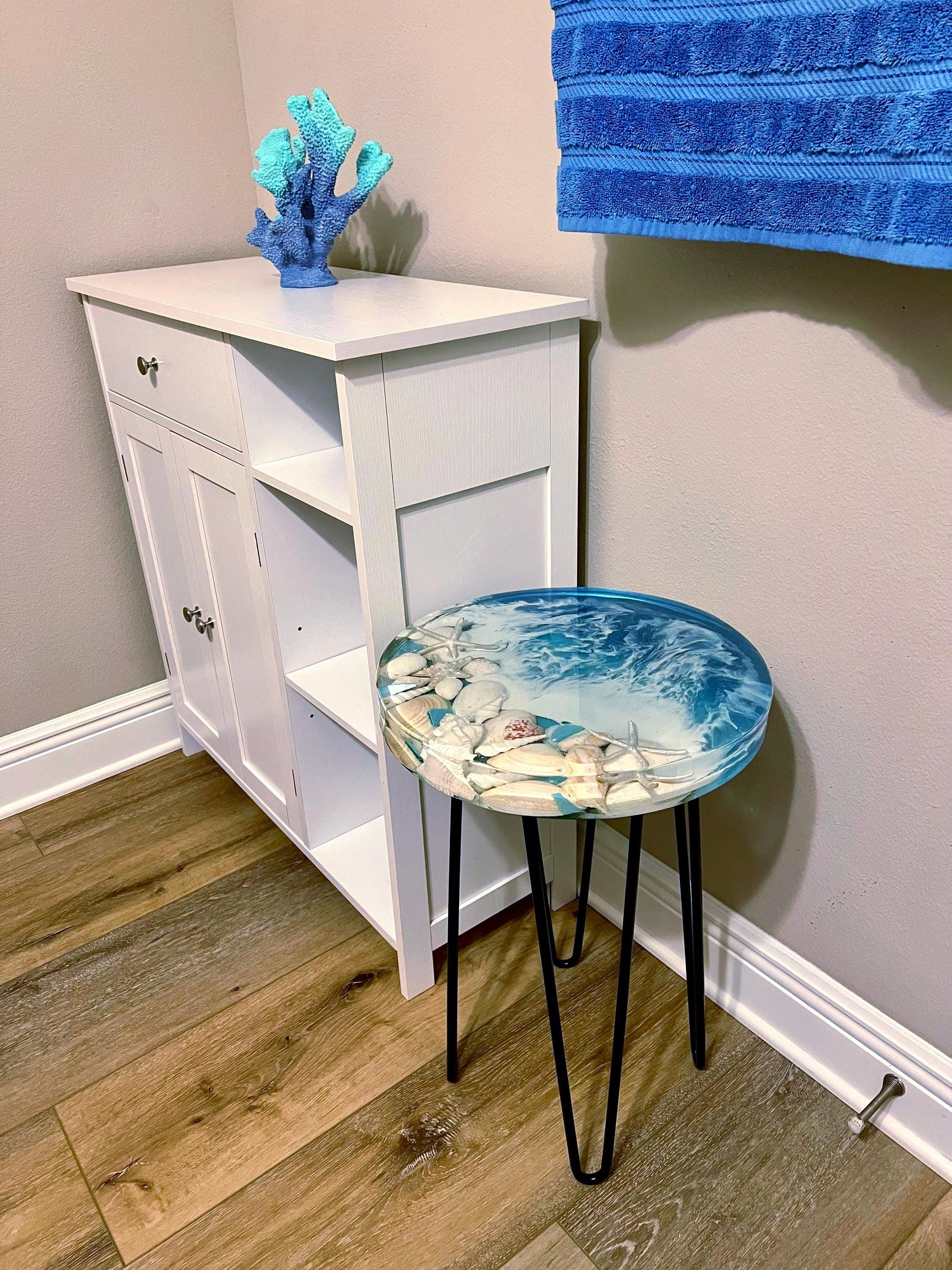 Resin Ocean Wave Accent Table: Coastal Decor With Local Florida Shells ...