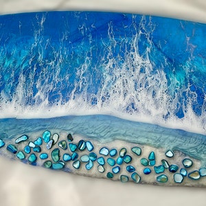 Resin Ocean Wave Surfboard Wall Art: Florida Sand & Shell Coastal Decor