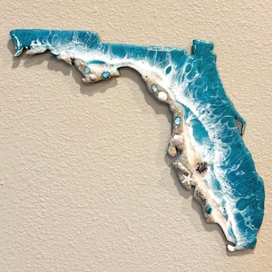 Florida Resin Wave Art – Beach Sand, Seashells, Coastal Decor