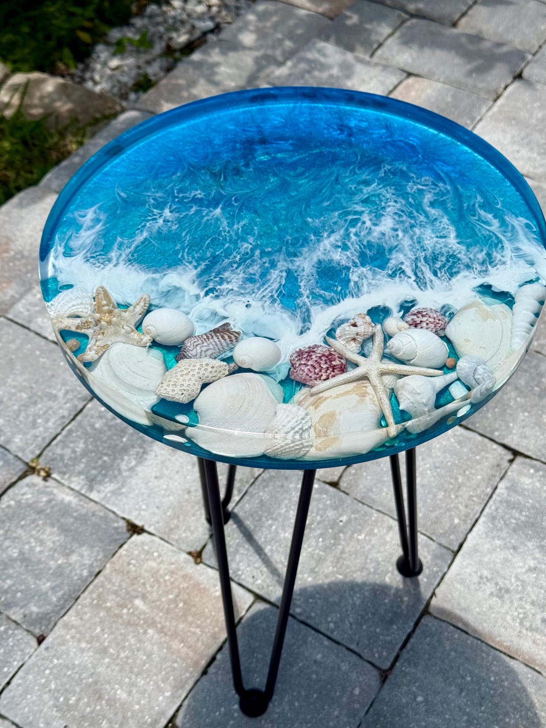 Resin Ocean Wave Accent Table: Coastal Decor With Local Florida Shells ...