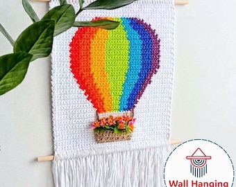 Rainbow Hot Air Balloon Crochet Wall Hanging Pattern - Amigurumi Decoration