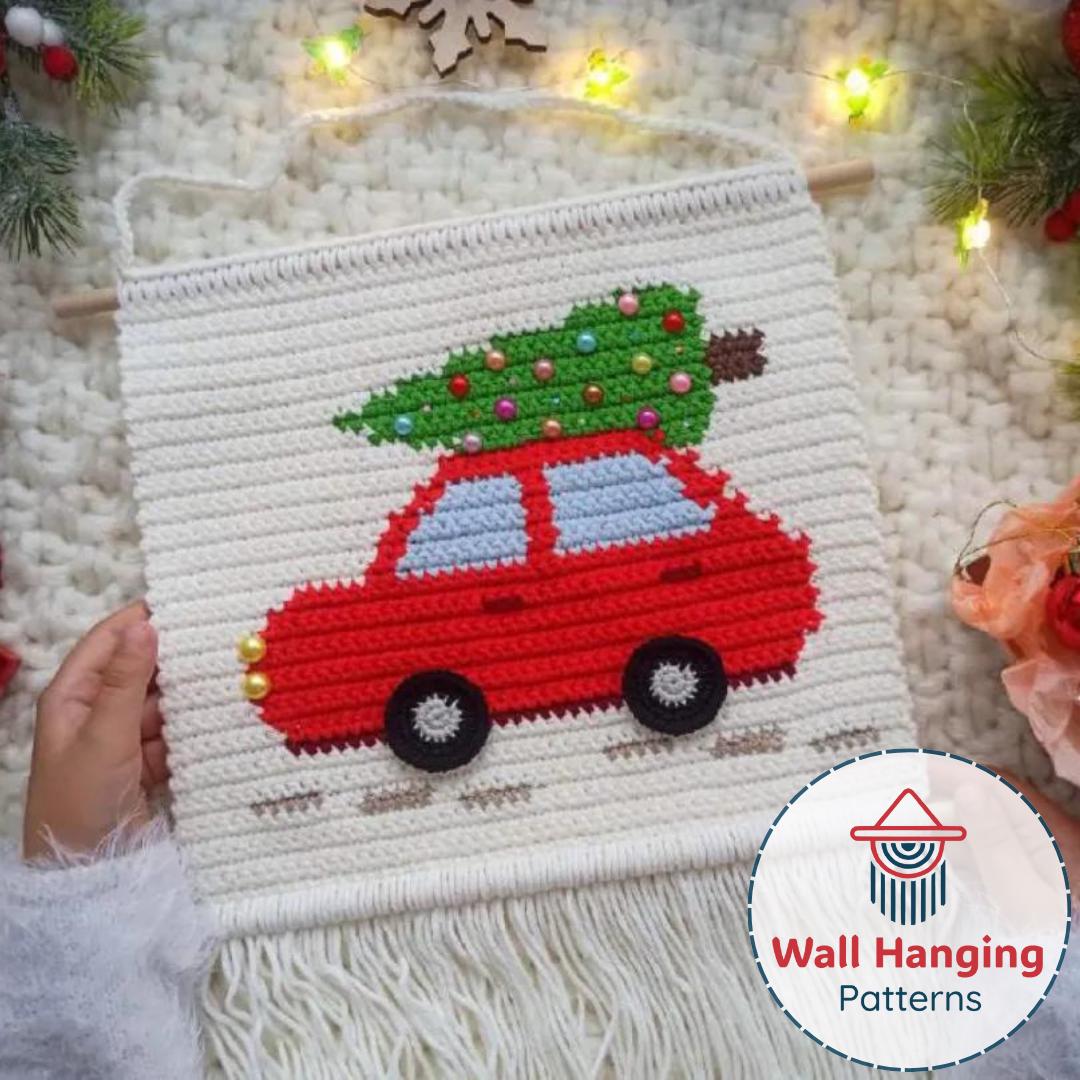 30 Crochet Car Patterns to Stitch Fun Vehicles, Classic Cars, and Cute Amigurumi Designs 14 Christmas Car Wall Hanging Pattern