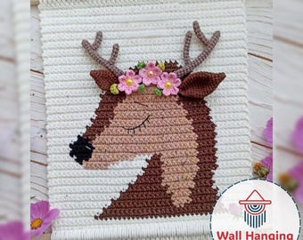 Reindeer Wall Hanging Crochet Pattern – Amigurumi Deer with Flower Crown