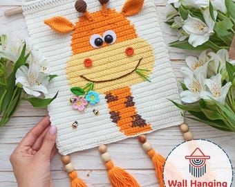 Patrón de crochet para colgar en la pared con forma de jirafa: Decoración DIY para habitación infantil (patrón en PDF)