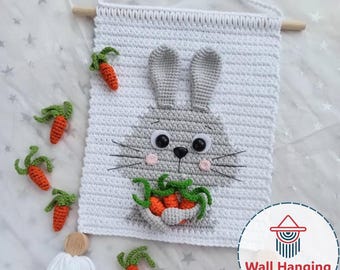 Easter Bunny Wall Hanging Crochet Pattern – Amigurumi Rabbit Decoration with Carrots