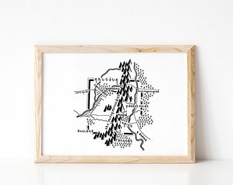 THE MISTY MOUNTAINS | Middle Earth | Artwork | Hand Drawn Map | Art | Minimalist Art | Wall Art | Office Art