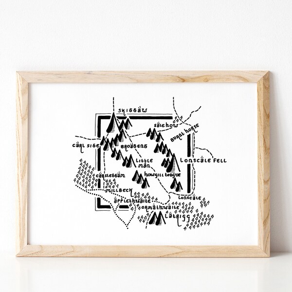 SKIDDAW | Cumbria | Map | Artwork | Hand Drawn Map | Art | Minimalist Art | Wall Art | Office Art