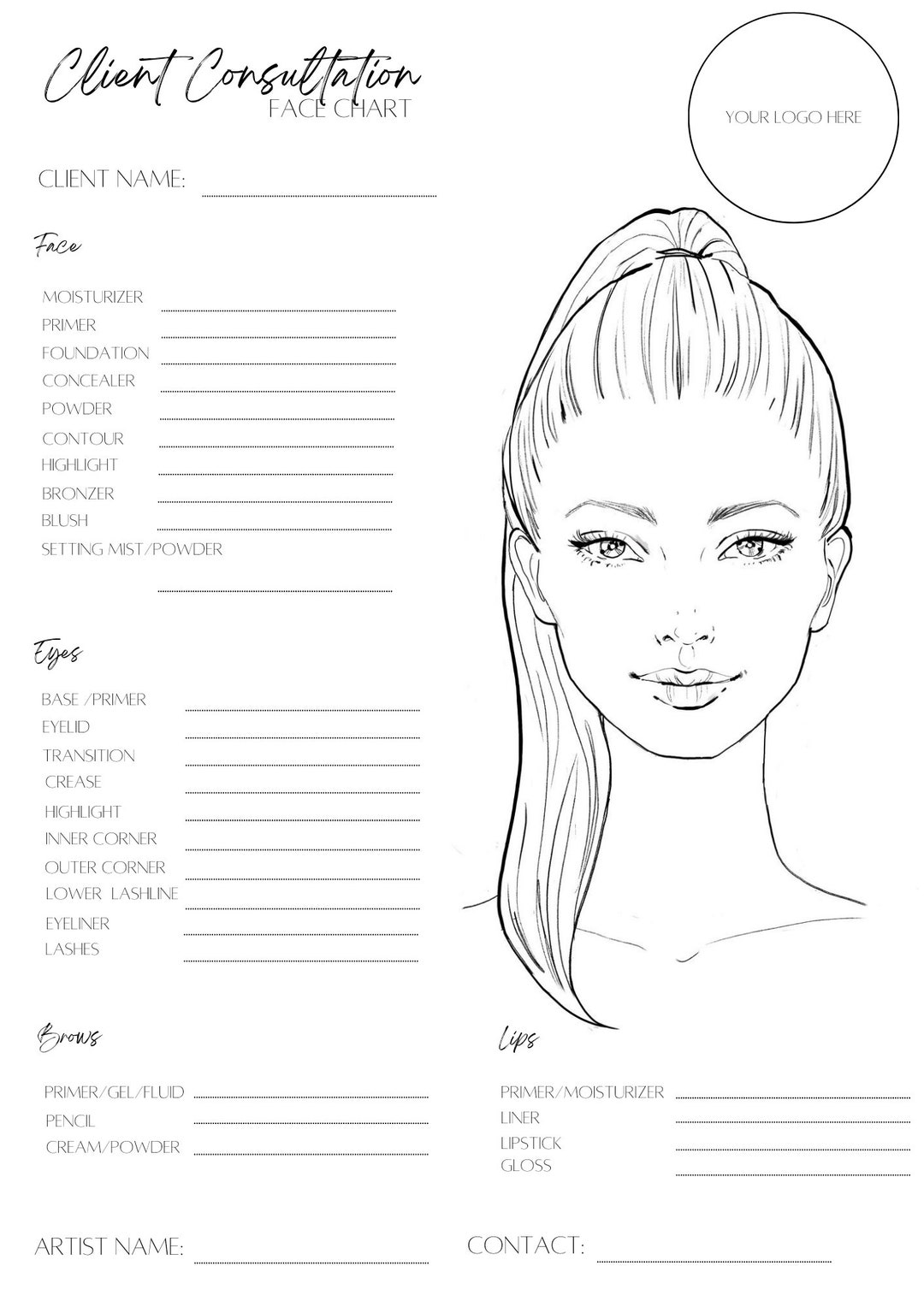 Makeup Face Chart Face Chart Practice Sheets Printable Make - Etsy