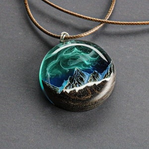 Wood resin jewelry Aurora borealis Wood resin necklace  Resin wood pendant Gift for Her Birthday gift  anniversary gift