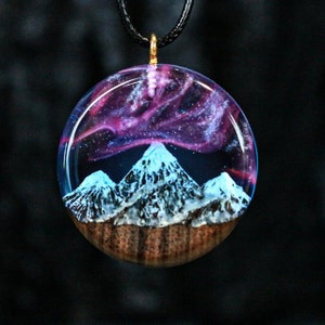 wood resin aurora borealis wood resin jewelry Northern lights Wood resin pendant glow in the dark gift for birthday present