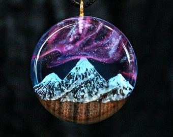 wood resin aurora borealis wood resin jewelry Northern lights Wood resin pendant glow in the dark gift for birthday present