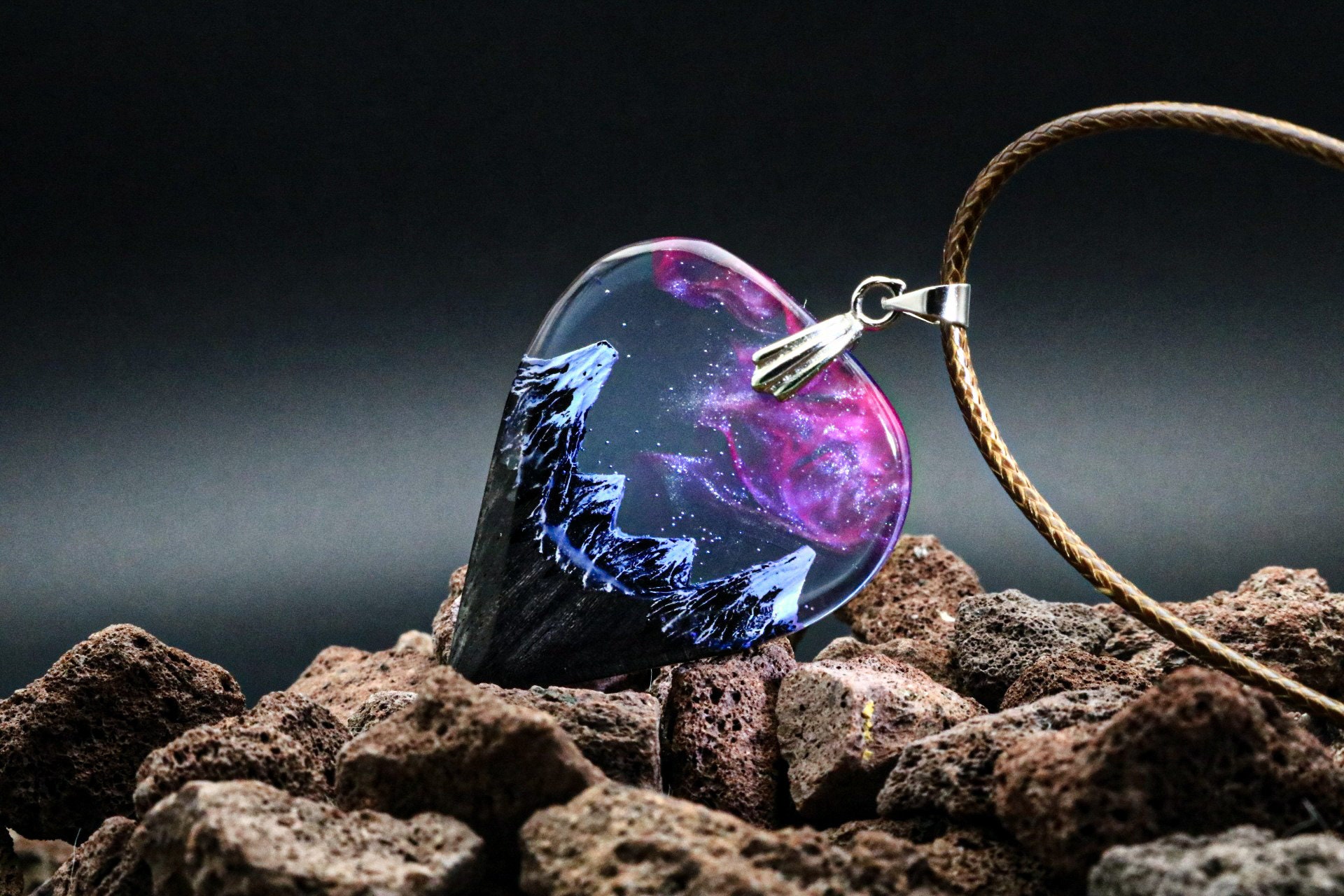 Guitar pick Wood resin jewelry Aurora borealis Wood resin necklace  Resin wood pendant Gift for Her Birthday gift