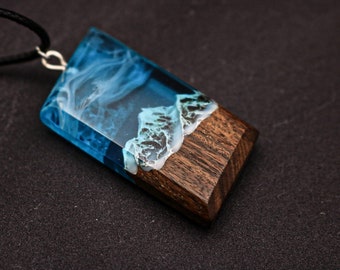 Wood resin jewelry Aurora borealis Wood resin necklace  Resin wood pendant Gift for Her Birthday gift