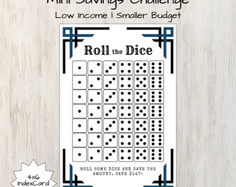 Mini Desafio de Poupança | Desafio de lançar os dados | Baixa Renda | Cabe em envelopes de dinheiro tamanho A5 e pastas de orçamento | Desafio de economia para impressão