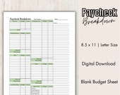 Paycheck Breakdown | Budget Sheet | Printable | Cash Envelope | Digital PDF | Six Colors | High Debt Pay Off