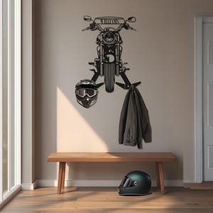 Custom metal motorcycle helmet holder, Custom Motorcycle Metal Wall Art, Personalized Motorcycle Guy Gift, Rider Metal Jacket Holder Gift