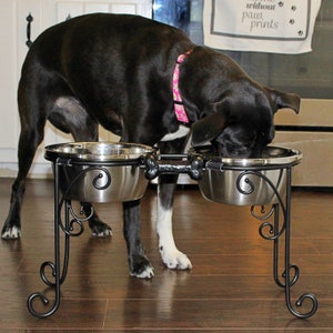 Elevated Dog Bowls, Wrought Iron Stand, Raised Dog bowls including Four Stainless Steel Bowls