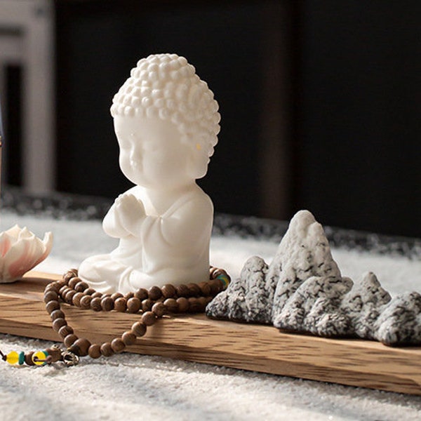 Ornement de statue de Bouddha en céramique blanche avec porte-encens / Décoration de maison / Ornements de bureau
