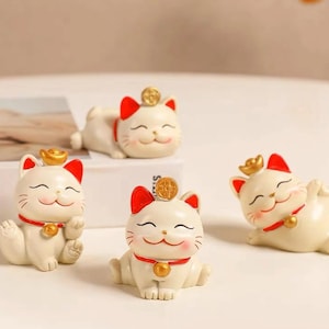 Figurine de chat porte-bonheur japonais - Statue de chat Maneki Neko Fortune pour la prospérité et la bonne chance