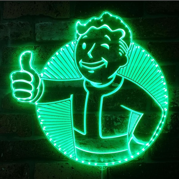 Enseigne murale lumineuse 3D Vault Boy Fallout, enseigne LED pour salle de jeux, changement de mode multicolore, cadeau d'anniversaire, cadeau de Noël, cadeau de Noël