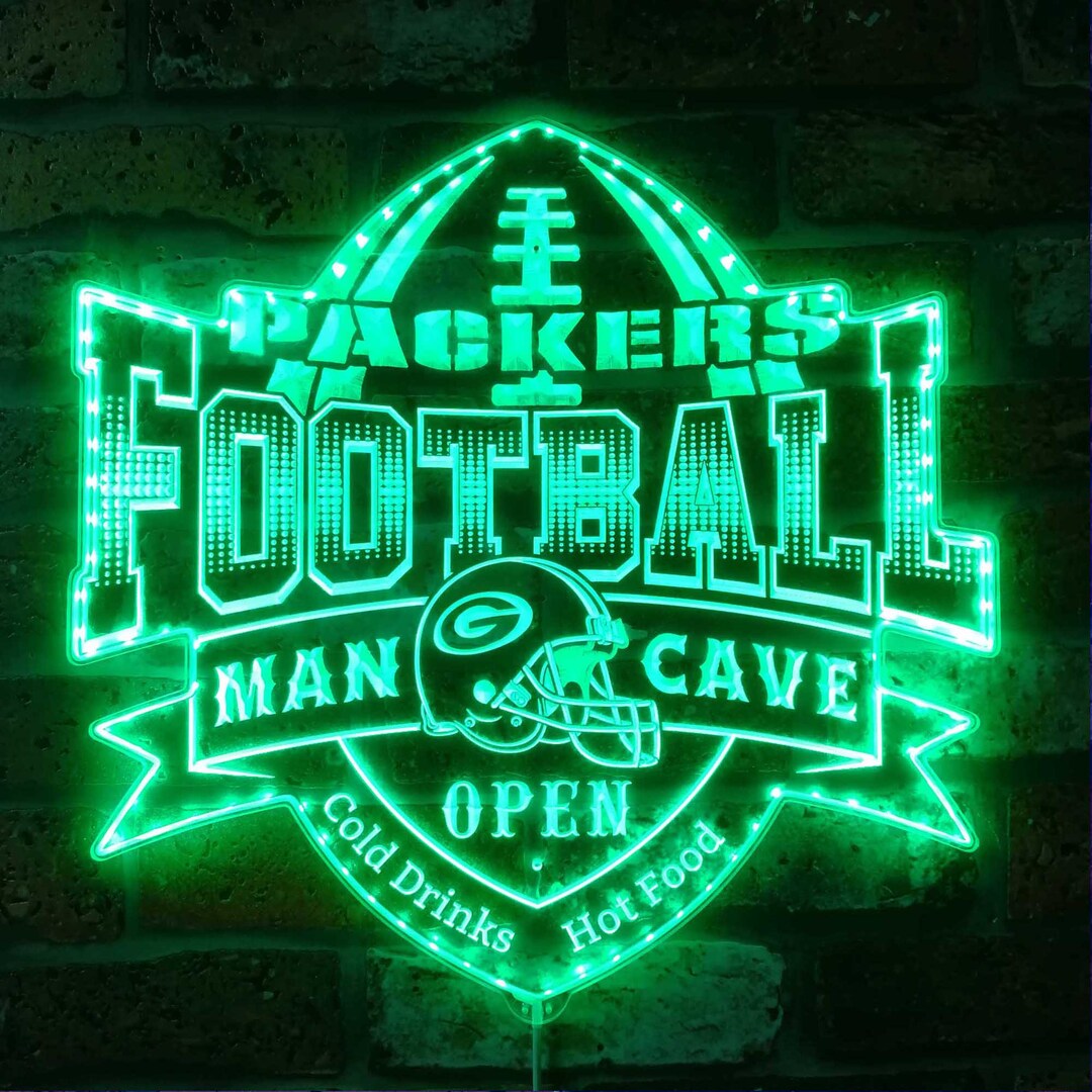 Green Bay Packers Man Cave Light Sign, Custom Football Sports Bar Decor