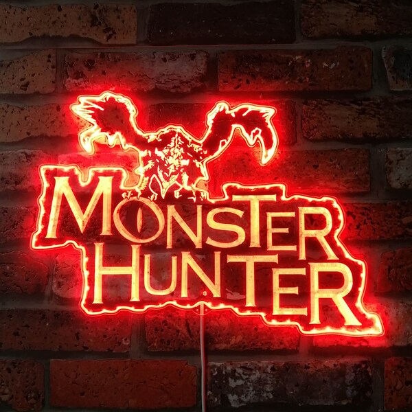 Monster Hunter 3D Licht Wandschild, Spielzimmer LED Schild, Multi Farben Mode ändern, Geburtstagsgeschenk, Weihnachtsgeschenk, Weihnachtsgeschenk