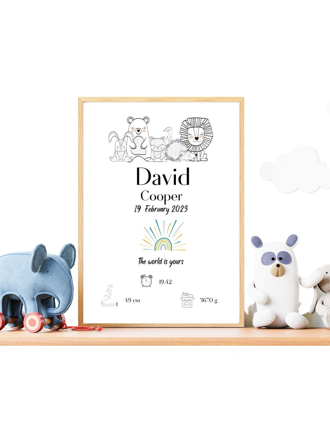 Custom Nursery Wall Art, Digital Safari Wall Art, Baby Birth Details