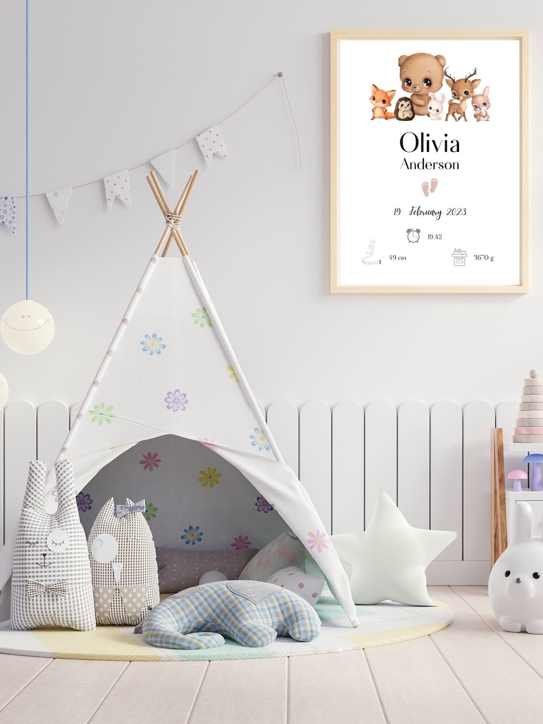 Nursery Wall Art With Baby Birth Stats Custom Baby Name Wall Etsy