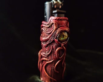 Handmade Dragon Eye Clipper Lighter Case with Agate Glass Eye