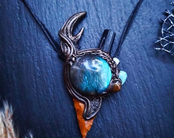 Labradorite Crystal Pendant - Pagan Talisman Necklace