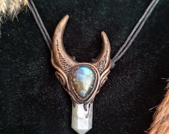 Handmade Crystal Fairy Necklace: Moonstone, Labradorite, Meteorite Amulet