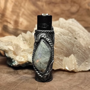 Handmade Clipper Lighter Case with Om Design – Spiritual Clipper Cover with Healing Stones