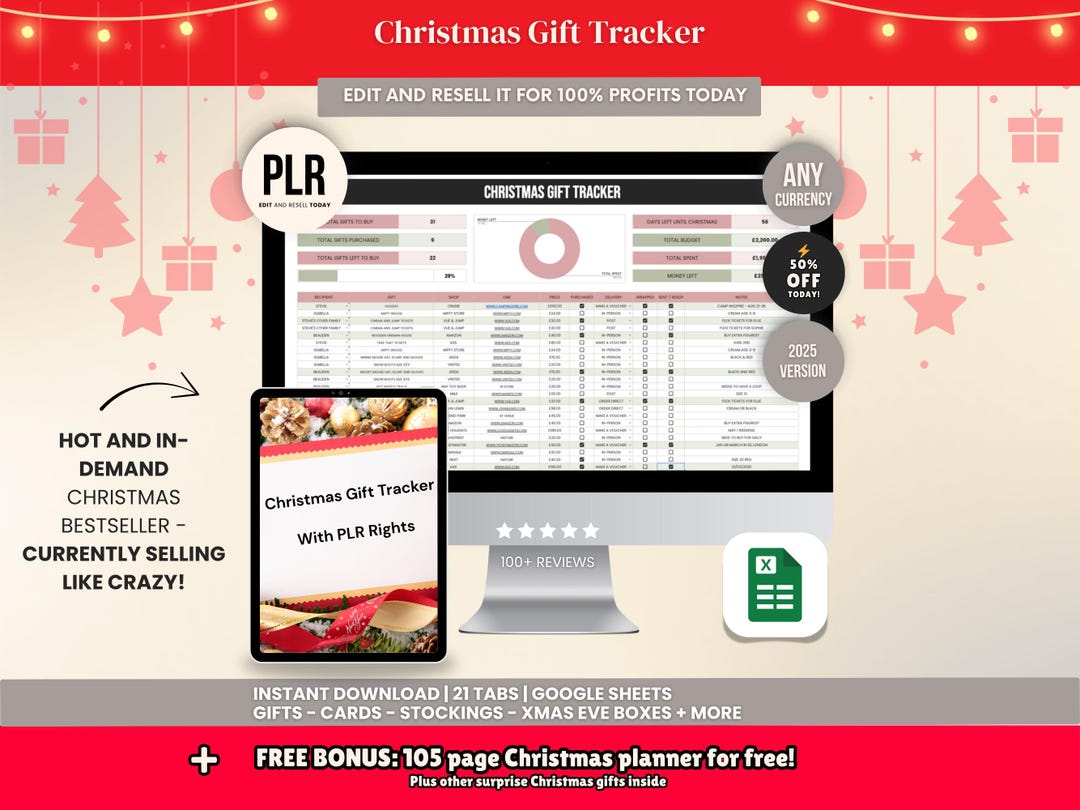 Digital Christmas Gift Tracker Template With PLR License, Editable ...
