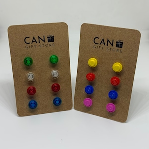 Set Of 4-8 Stud Brick Earrings | Transparent Brick | 17 Colours | Birthday Gifts | Party | Cool Earrings