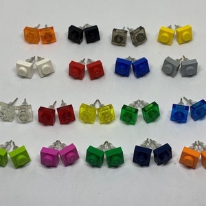 Square Brick Stud Earrings | Transparent  Brick | 18 Colours | Unisex Accessories | Christmas | Party Gifts