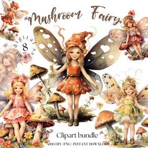 Mushroom Fairy Clipart Watercolor Clipart Bundle Garden Fairy Magic Fairy Forest Fairy Png Junk Journal Cute Nursery Design Cute Girl