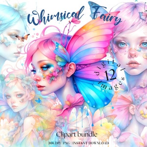 Fantasie Fee Clipart Aquarell Clipart Bundle Garten Fee Magie Fee Wald Fee Png Junk Journal Niedlich Kinderzimmer Design Süßes Mädchen Bild