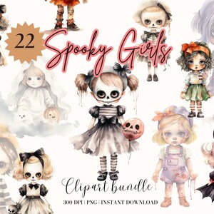 Spooky Girls Halloween Clipart Bundle: Cute Witch PNG (Digital Download) image 1
